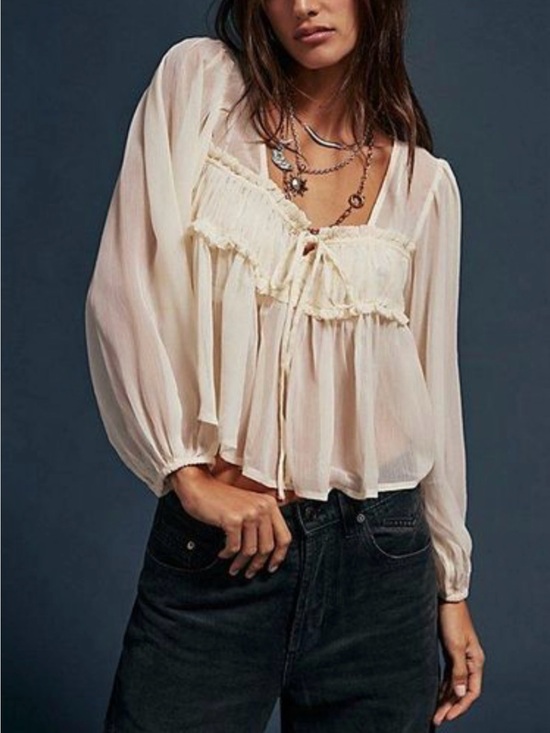Jolie & Joy by FCT With Love Tops - NEW Jolie & Joy by FCT With Love Ivory Boho Peasant Semi Sheer Top Blouse XL
